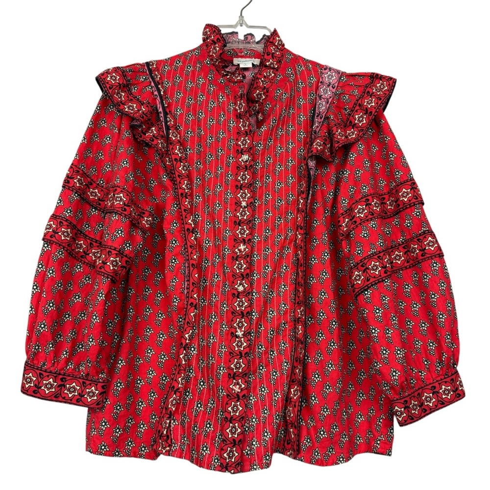 Sundance Rare Boho Floral Printed Ruffle Button Blouse